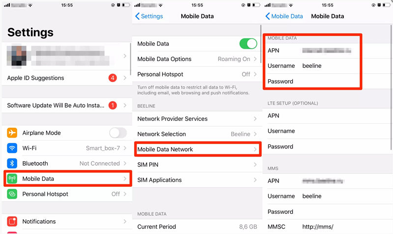 configuración de conexión a internet en iphone