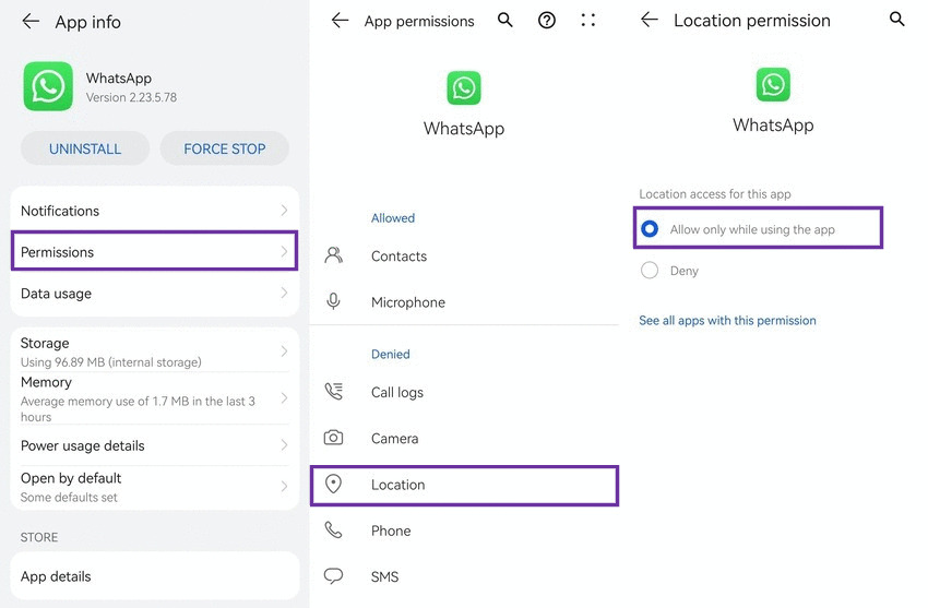 permiso de ubicación de whatsapp en android