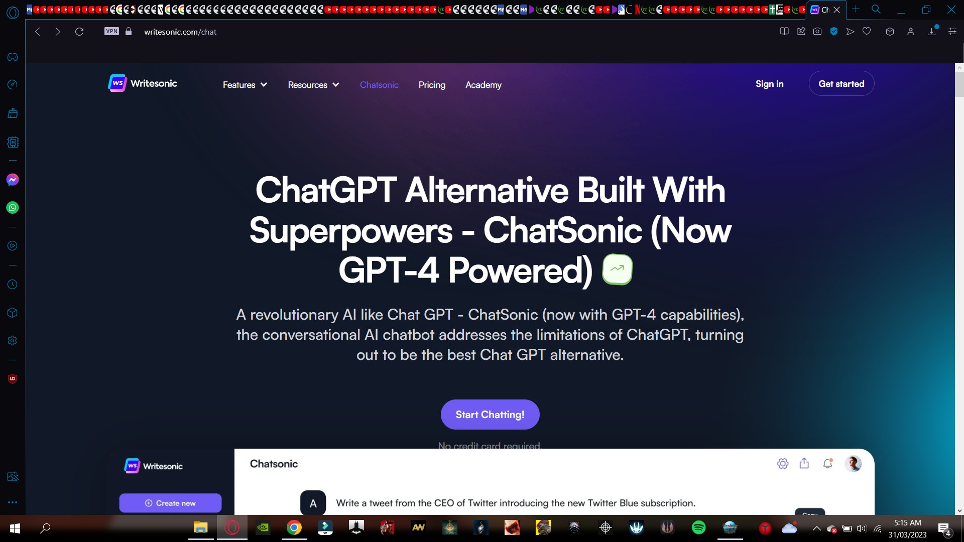 website preview of chatsonic