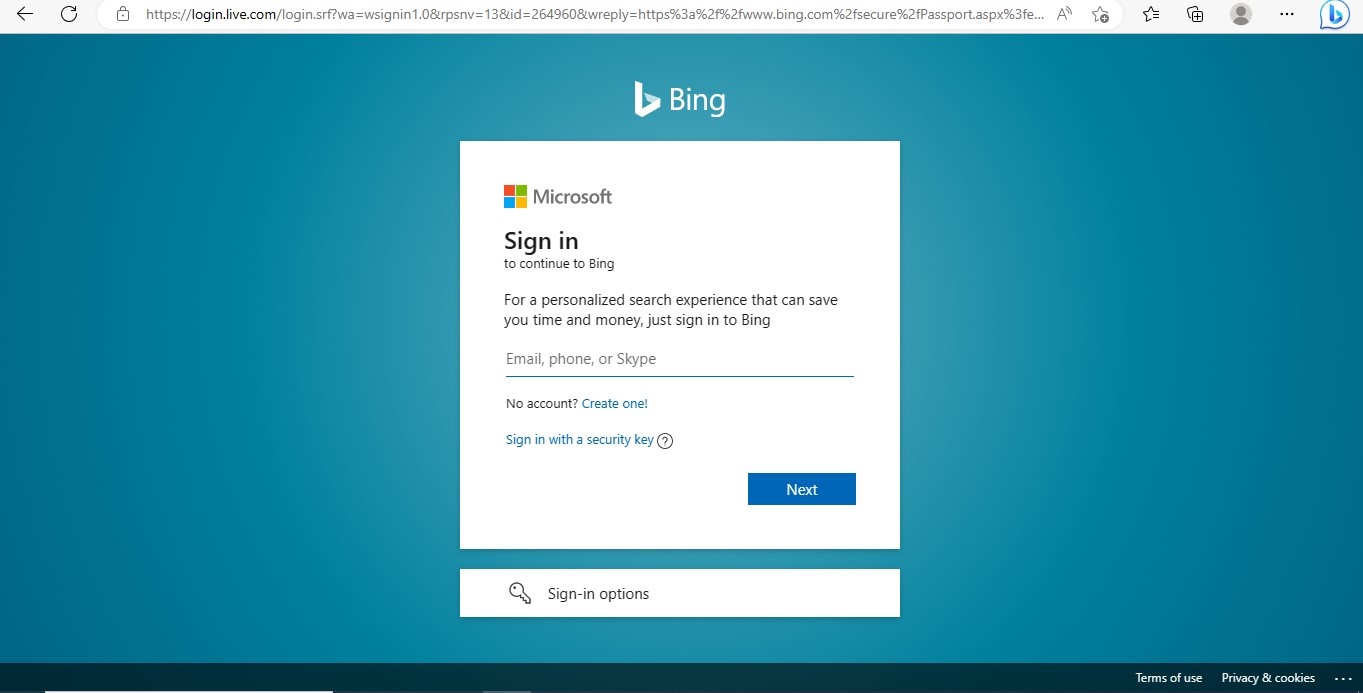 bing chat sing in interface