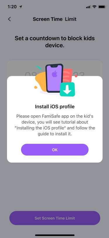  screen time limit countdown in famisafe