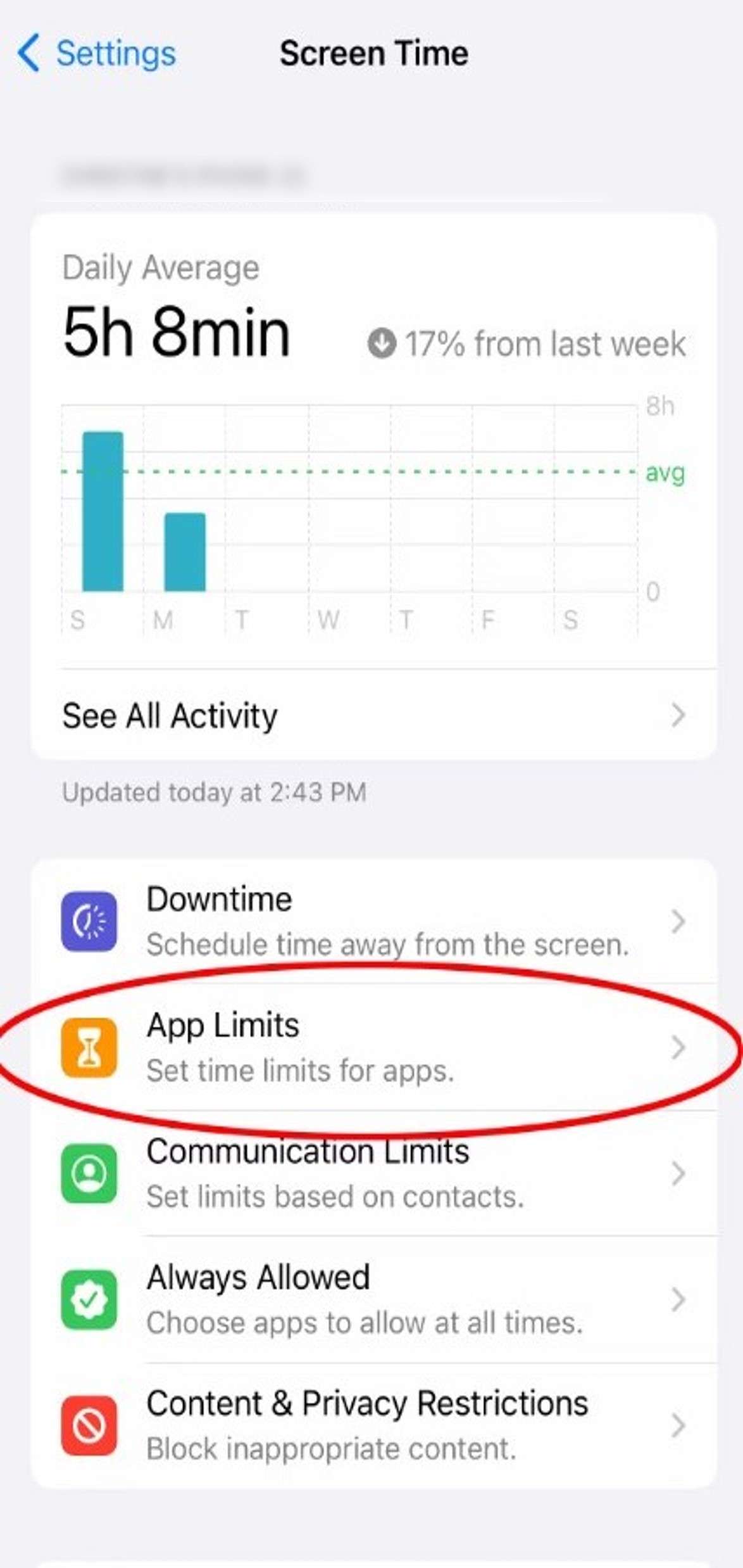  limites de aplicativos de tempo de tela do iphone