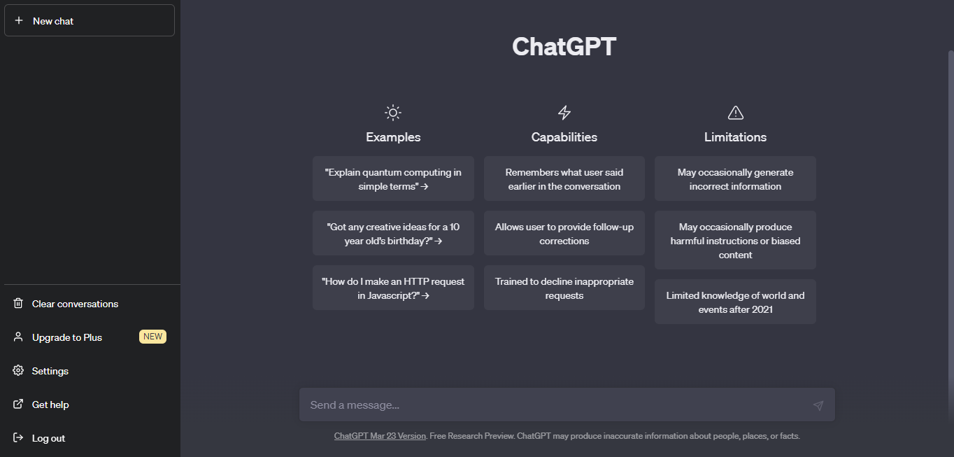 ChatGPT operating interface