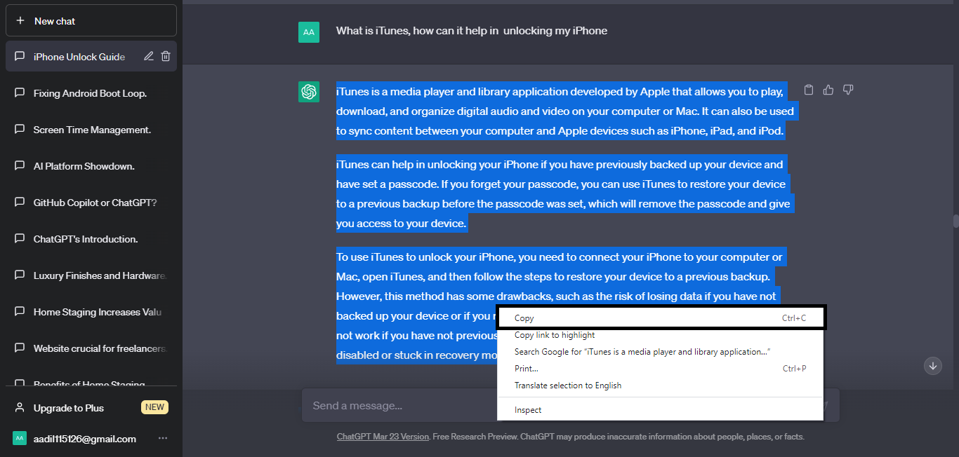 Copying ChatGPT conversations.