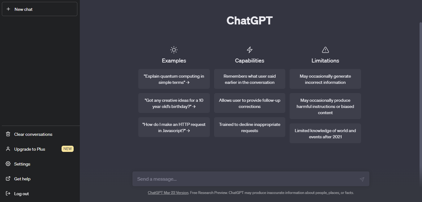 ChatGPT working interface