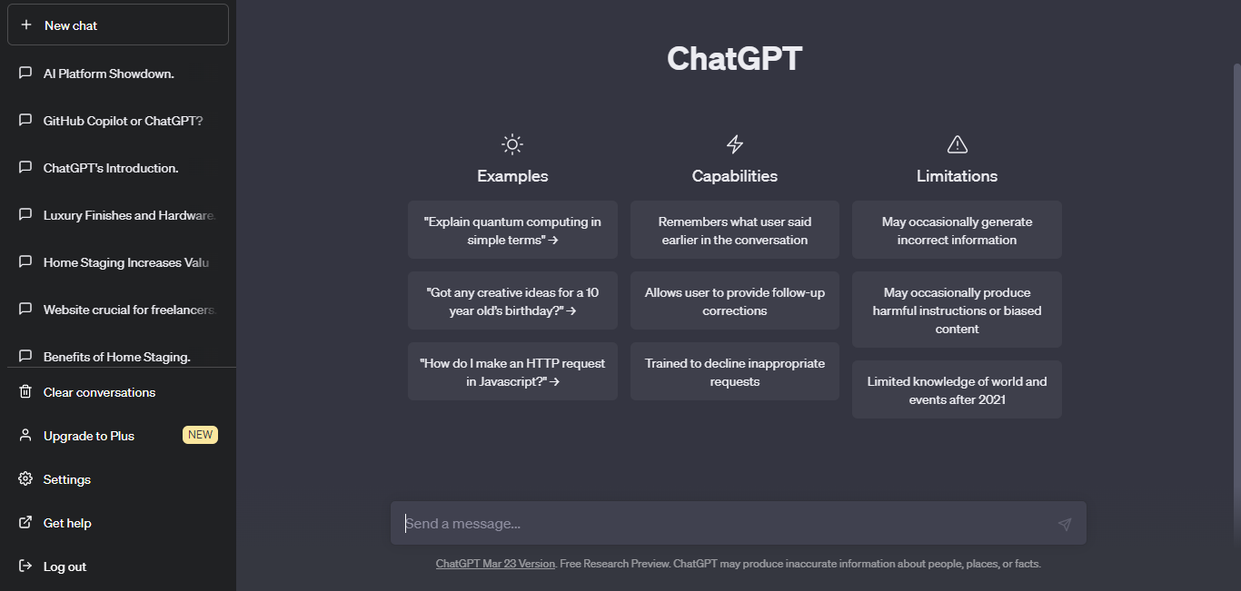 ChatGPT working interface