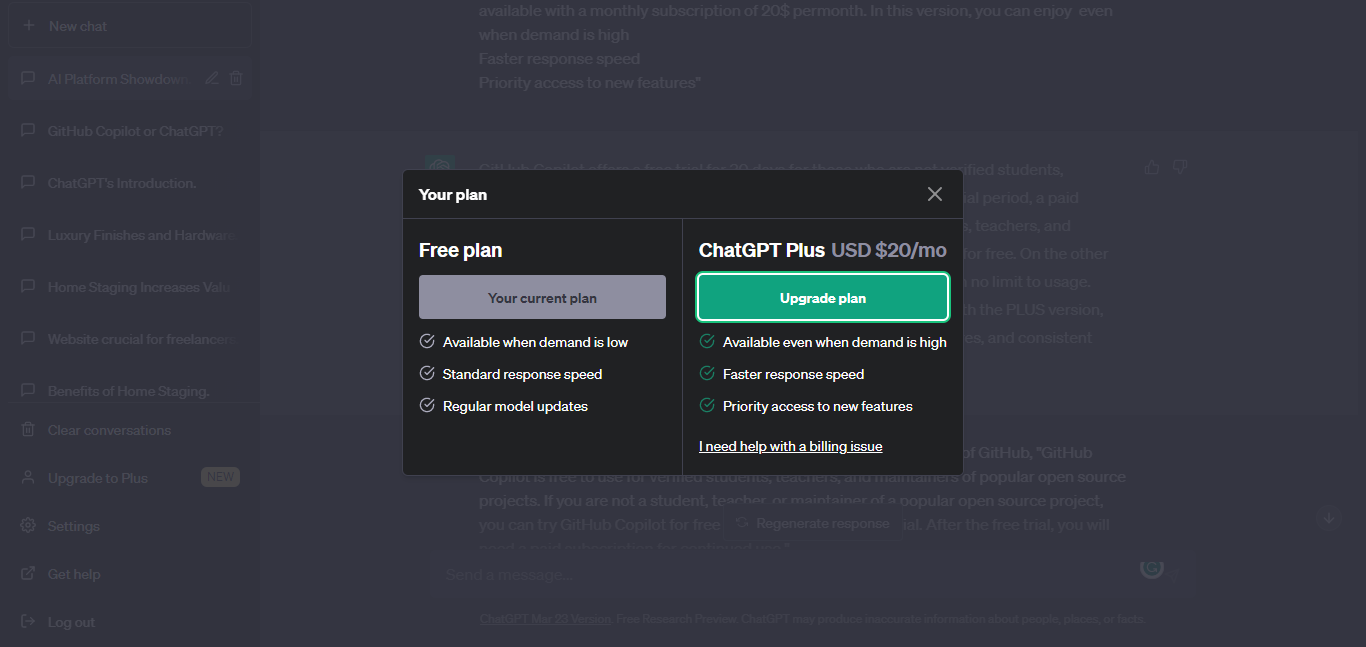 ChatGPT Pricing plans