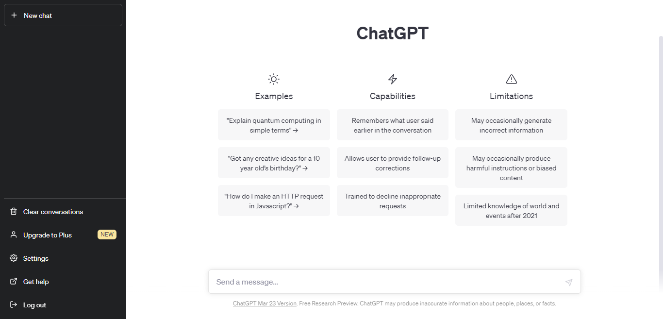 ChatGPT opening interface