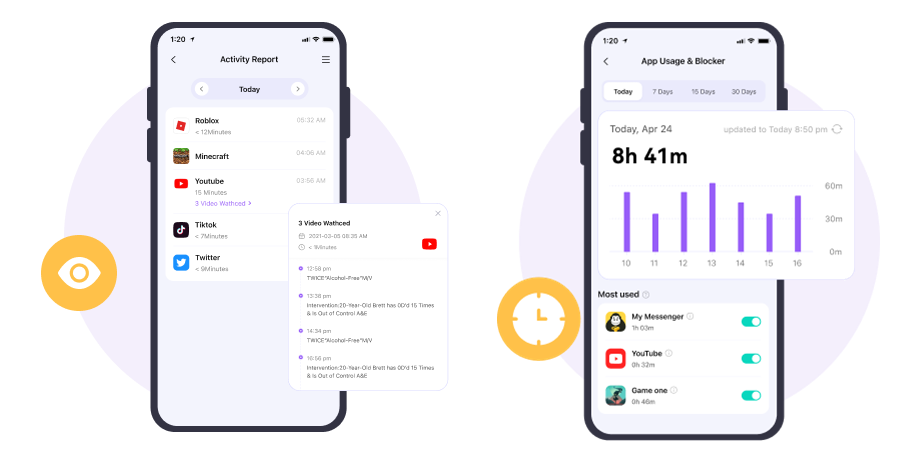 Activity Report and Screen Time Management tools of FamiSafe
