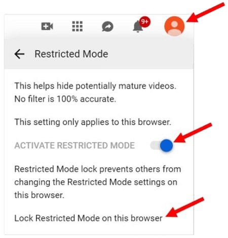 activating the restricted mode to block youtube videos
