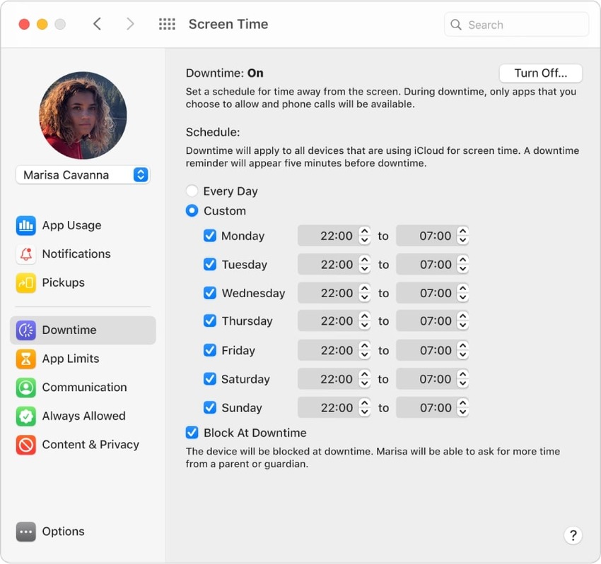 adjusting downtime with parental controls on a mac