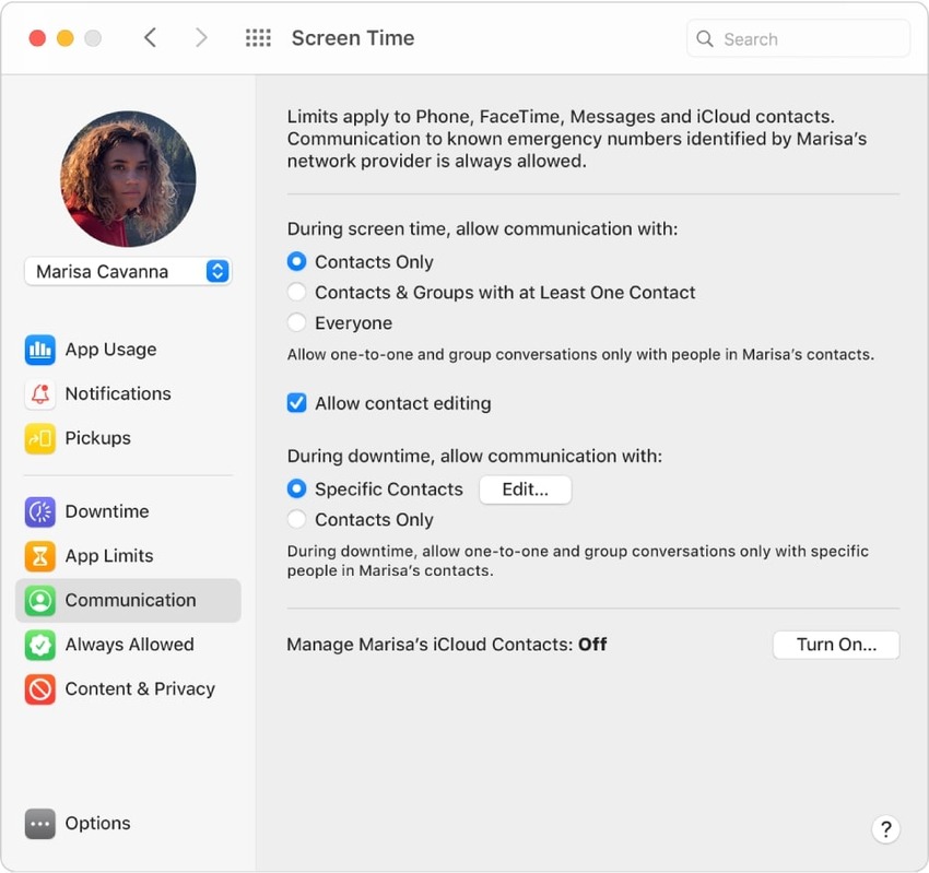 setting communication limits with mac parental controls