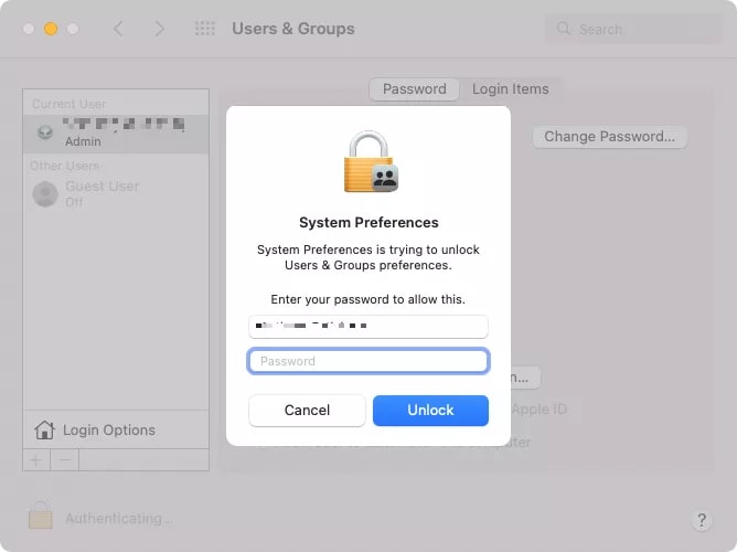 a password for mac parental controls