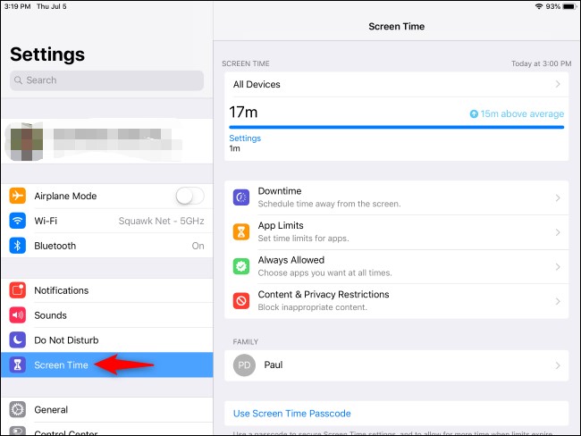  setting screen time on ipad