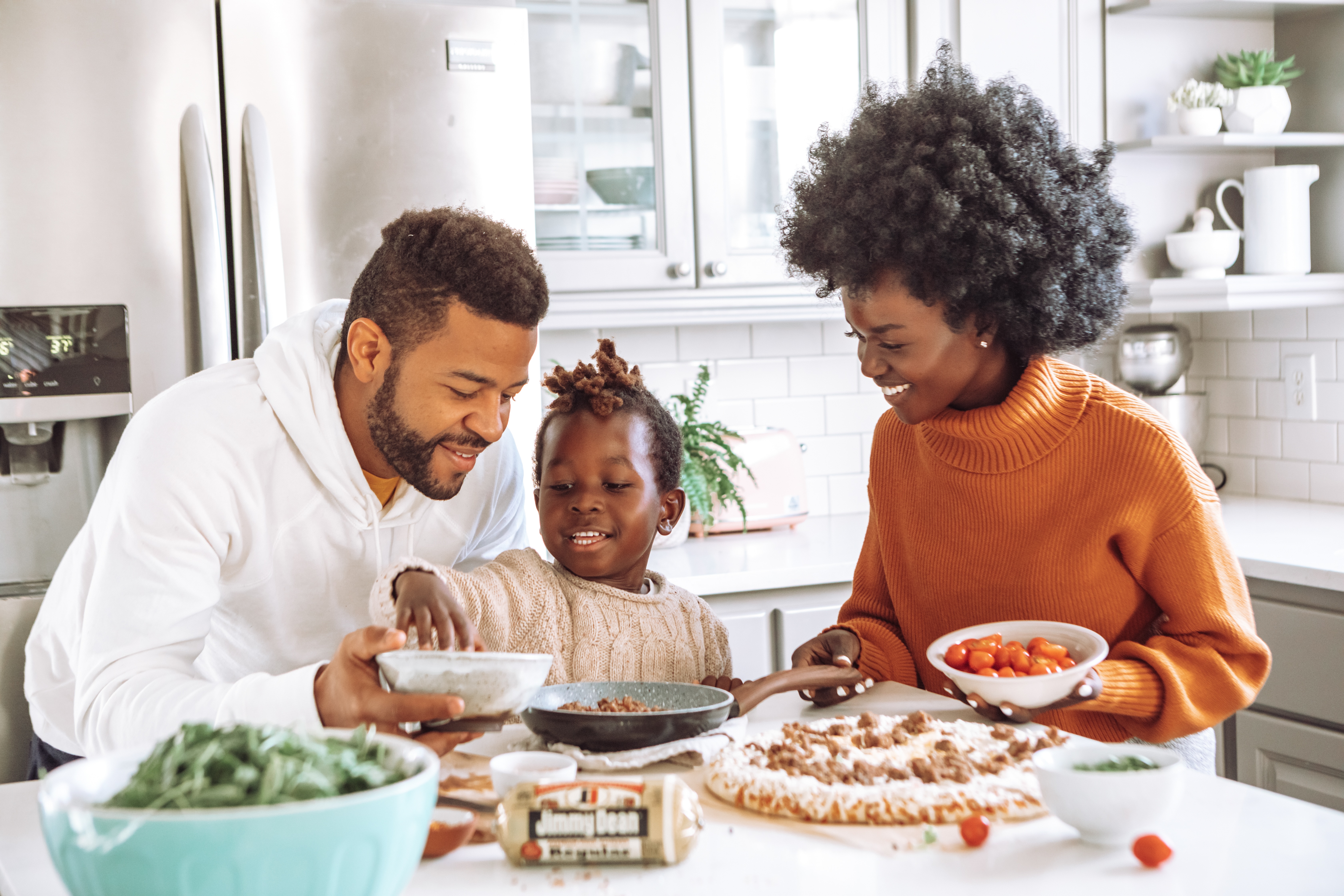 parents and child having breakfast 