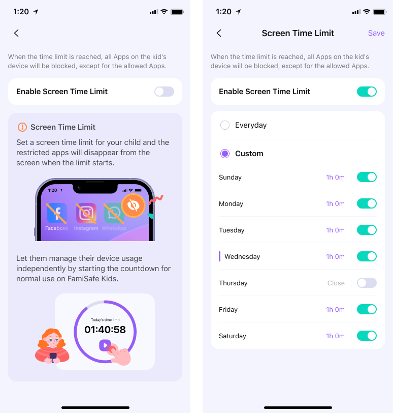  famisafe screen time limit countdown