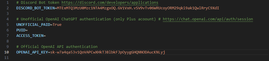 Add Discord token and Open AI key.