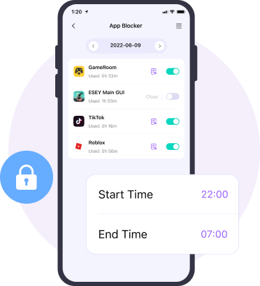 FamiSafe app blocker interface.