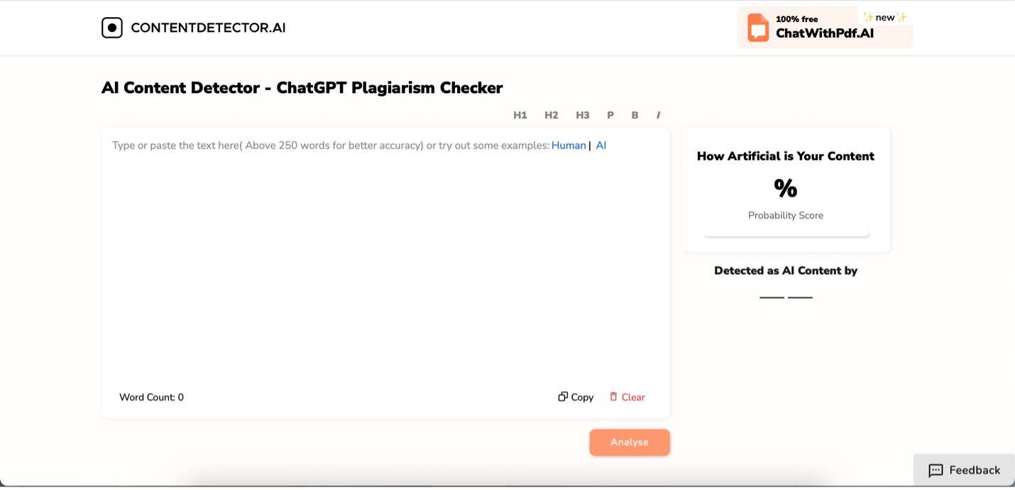  contentdetector ai content detector interface