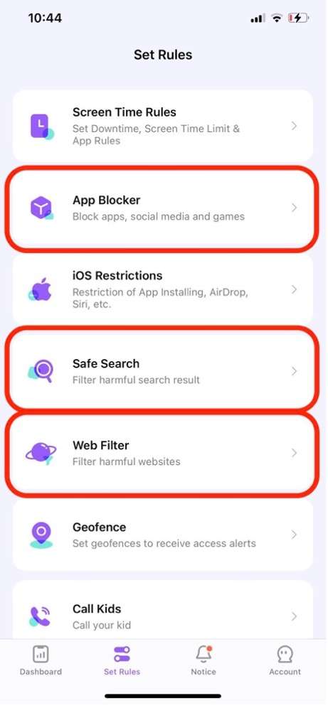  famisafe content blocking options