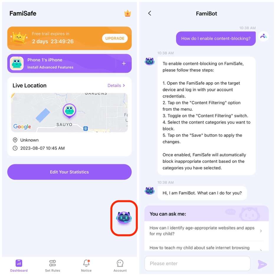  famisafe famibot ai feature chat interface