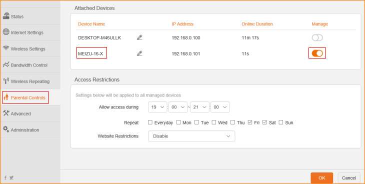  router parental control settings