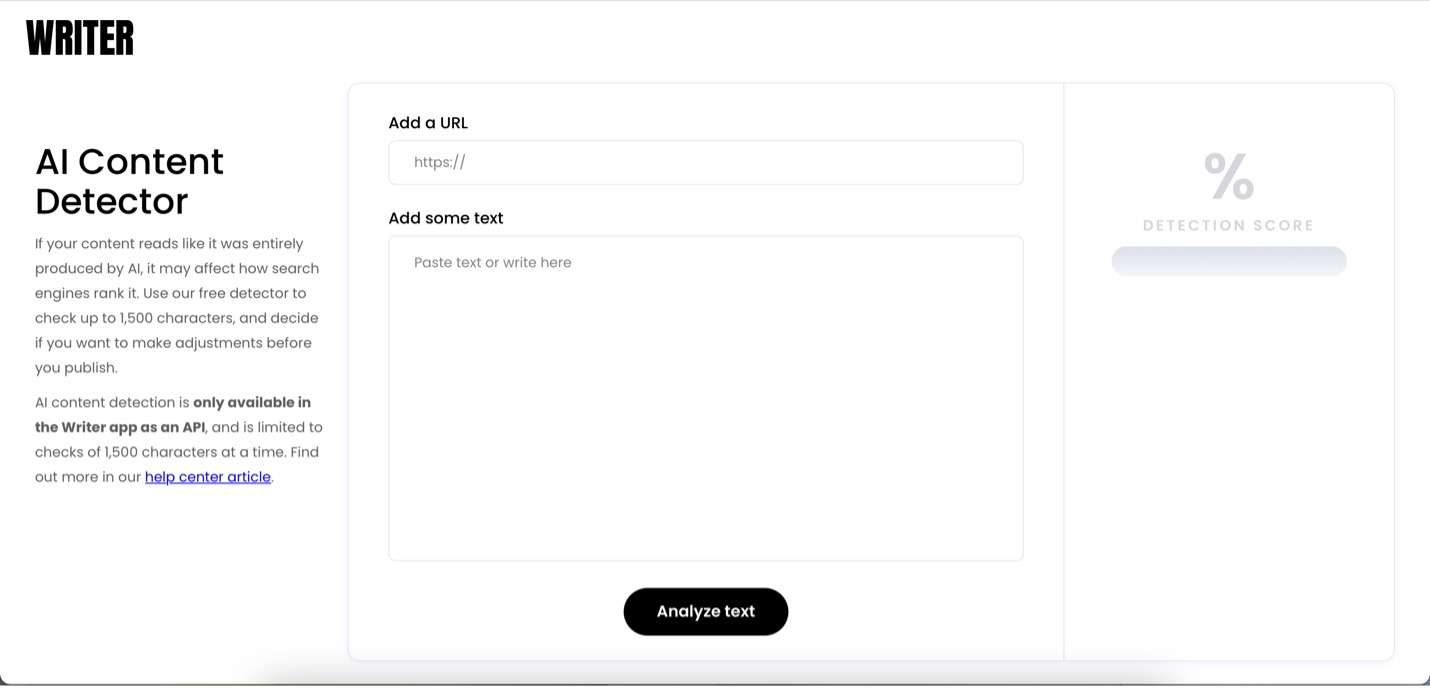  writer ai content detector interface