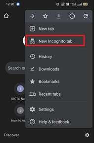 new incognito tab option on android