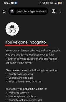 new incognito tab screen