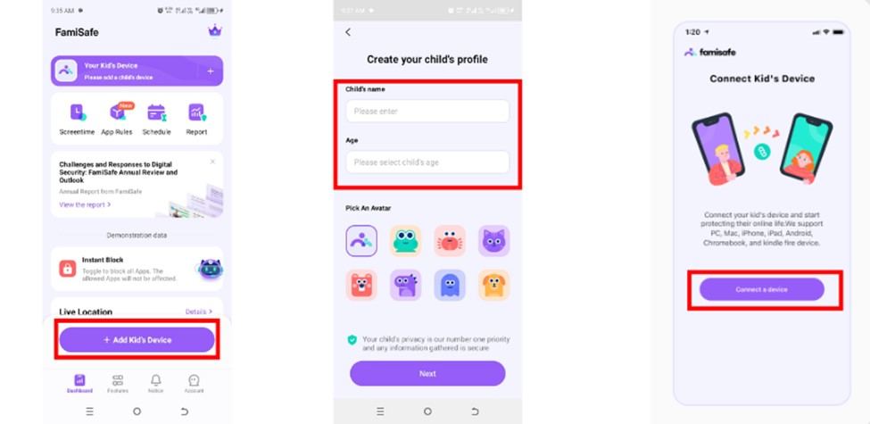 Add Kid’s device to FamiSafe