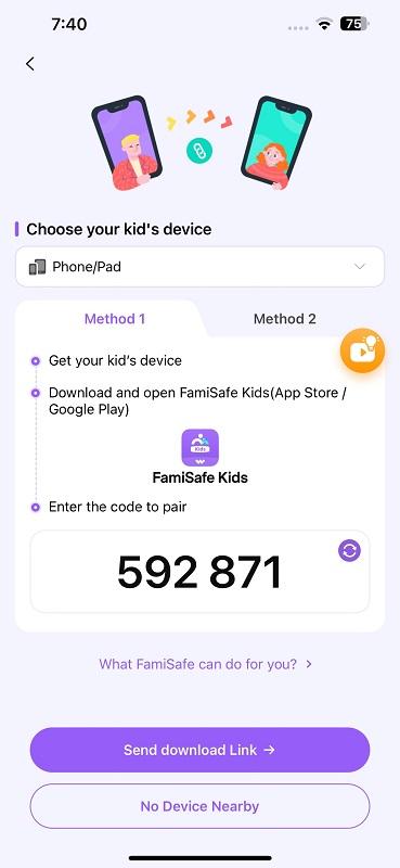 Pairing your child's phone with the FamiSafe app.