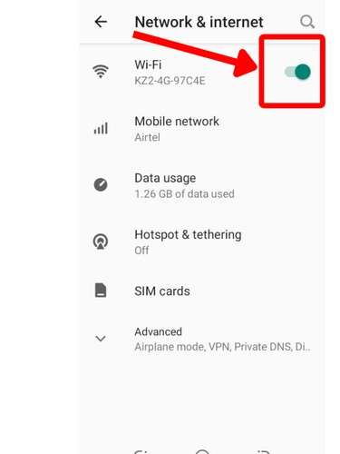 Wi-Fi on Android Settings