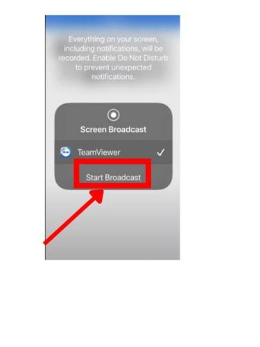 Start Broadcast to share screen