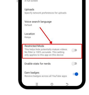 YouTube Restricted Mode on Android