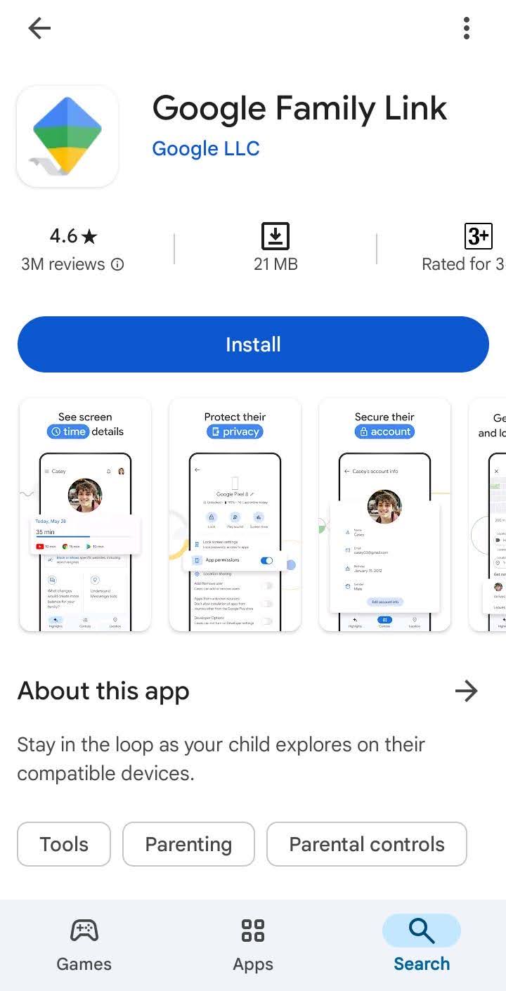 Install and download the Google Family Link from the Google Play Store.