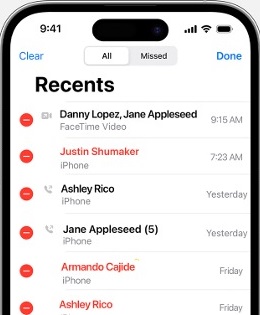 recent calls page on iphone