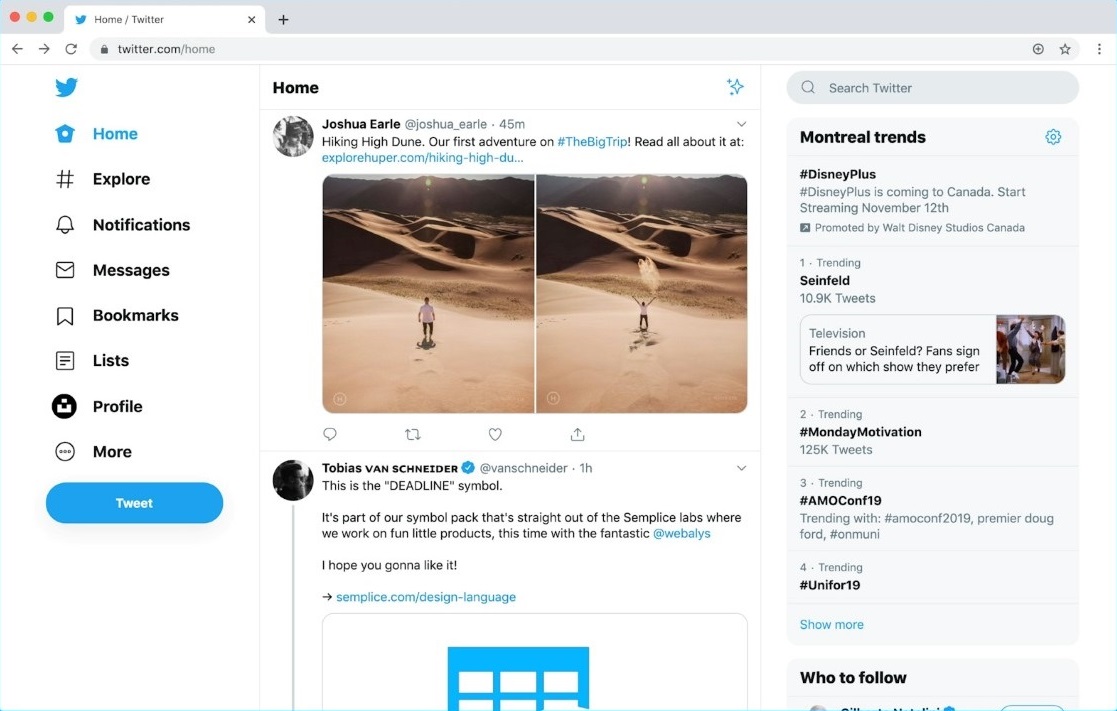 twitter homepage interface web version