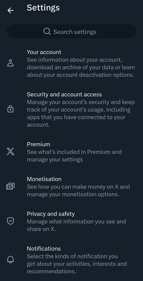 twitter mobile app your account settings