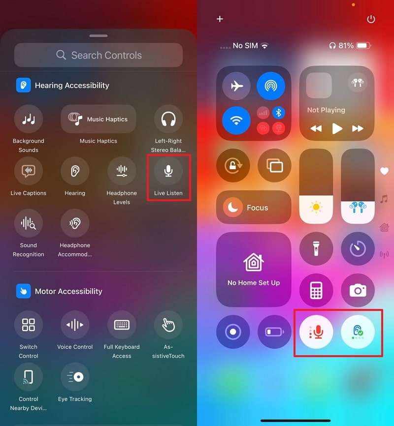 add live listen to control center