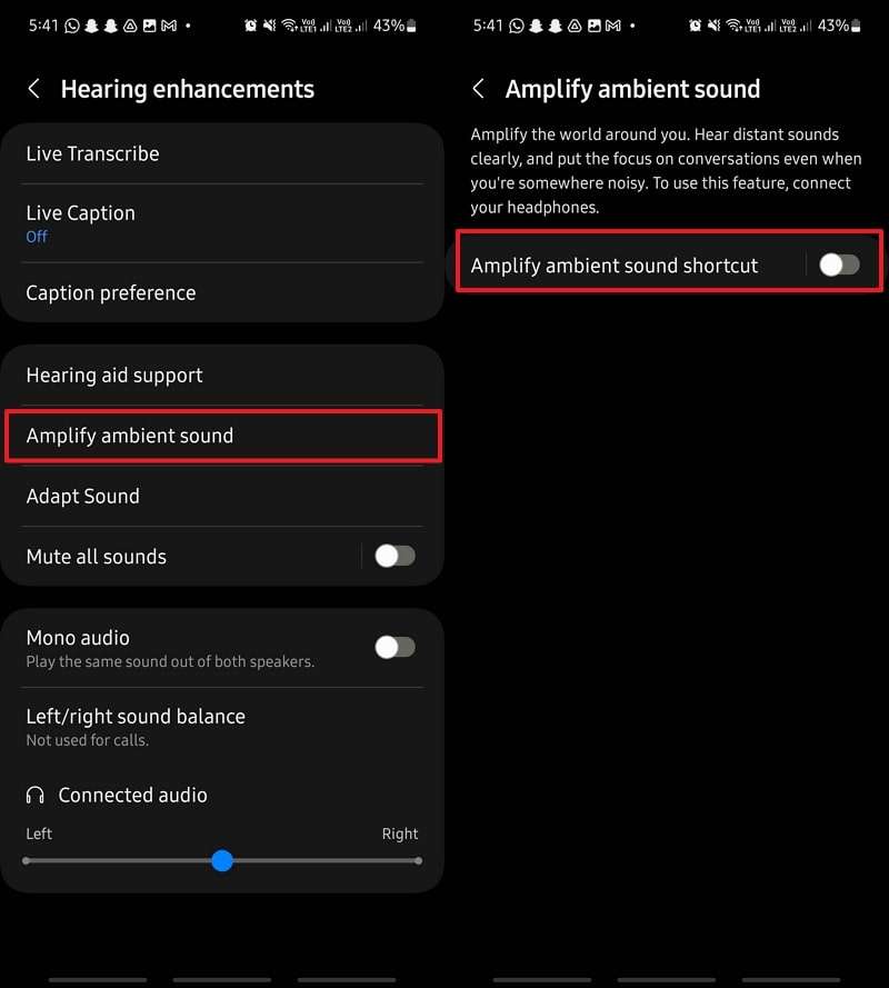 toggle amplify ambient sound shortcut