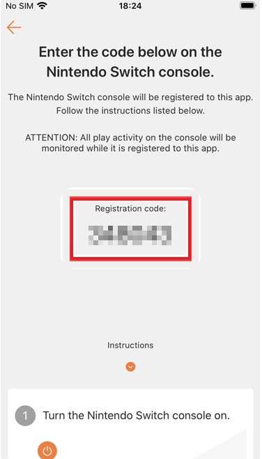 copy registration code from app 