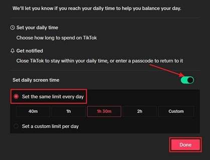 toggle set same limit every day 