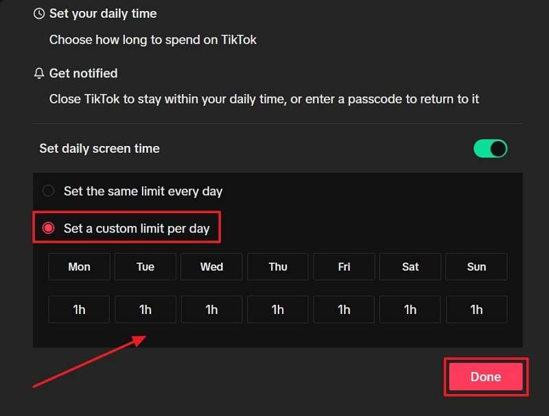 choose set custom limit per day 