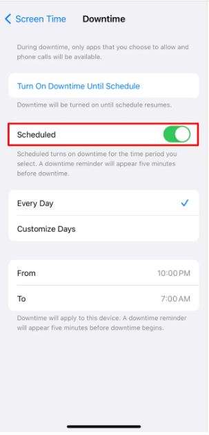 Your child won’t be able to access most apps during the scheduled downtime.