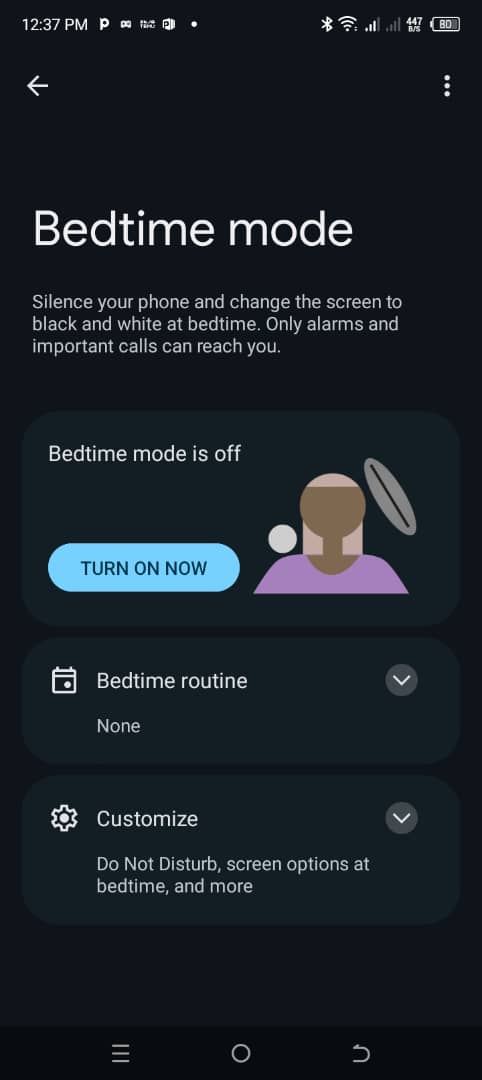 Bedtime Mode disables all notification sounds except the alarm clock.