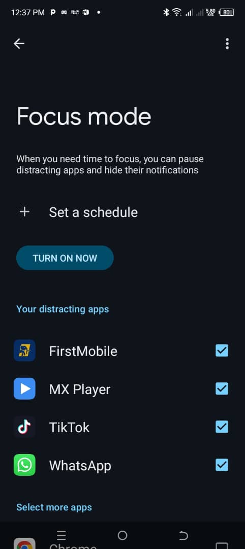 Focus Mode lets you disable all the selected distraction-making apps.