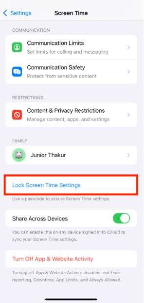 Activate the screen time passcode from the settings.