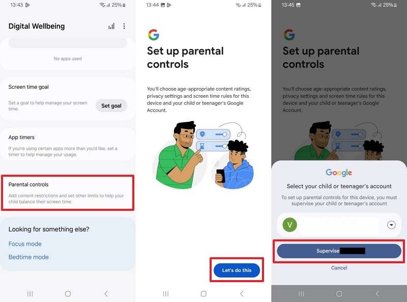 locate parental controls and supervise button 