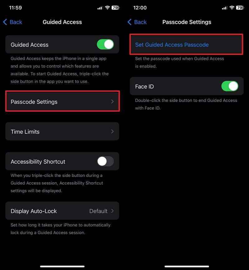 set guided access passcode to continue 