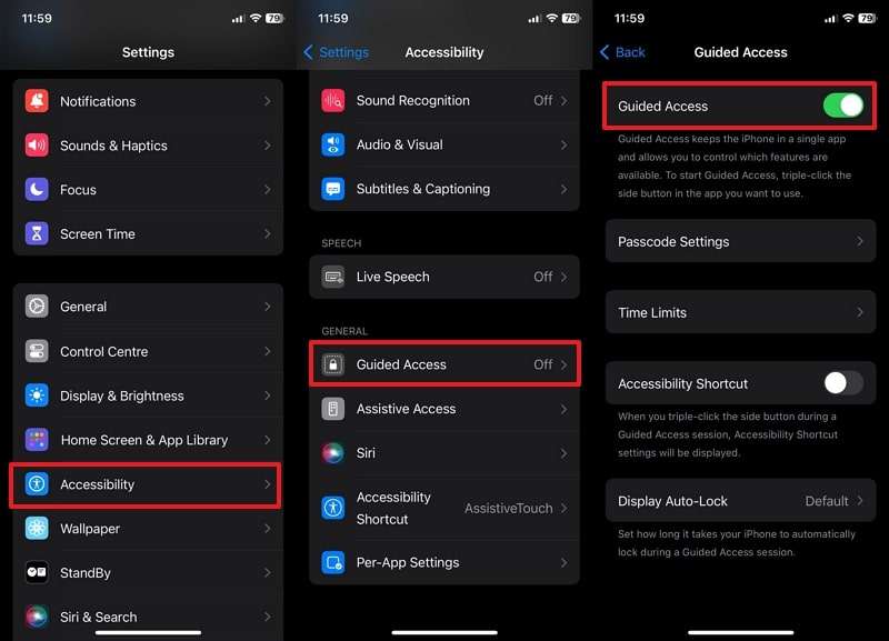 toggle guided access from accessibility 